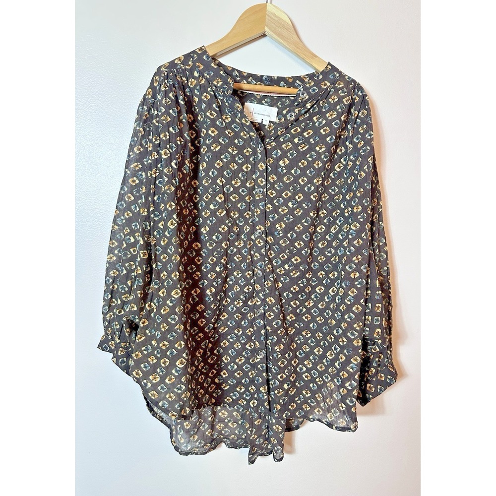 Anthropologie Top XS Pamela Brown Motif Long Sleeve Blouse Balloon Sleeves Boho
